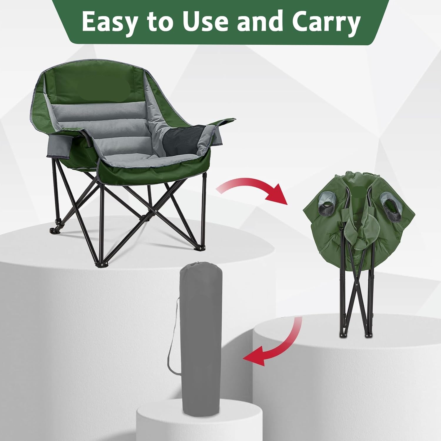 Extra-large camping chair, portable folding camping chair, with side pockets, cup holder and carrying bag, heavy-duty outdoor camping chair