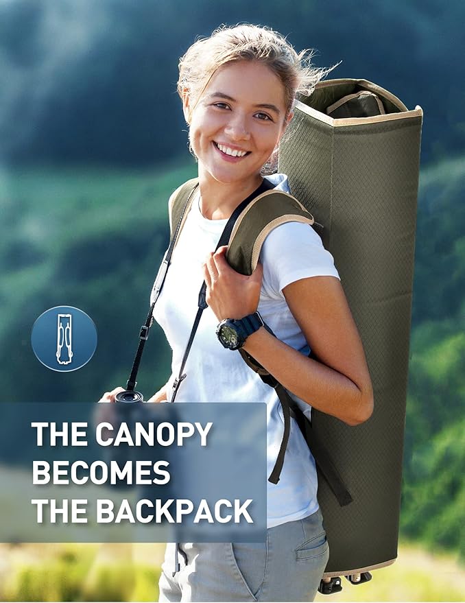 The beach chair has a sunshade, and the folding camping chair has a cup holder. The side pockets are suitable for camping.