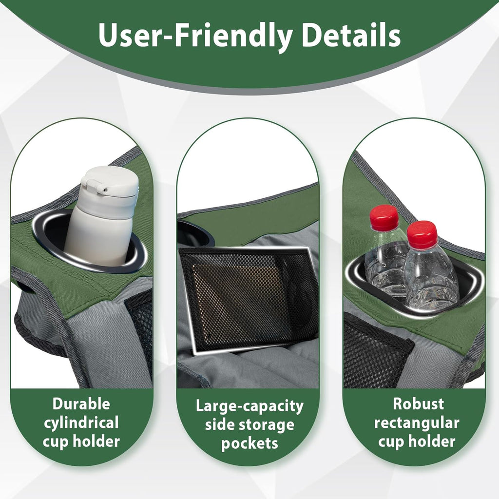 Extra-large camping chair, portable folding camping chair, with side pockets, cup holder and carrying bag, heavy-duty outdoor camping chair