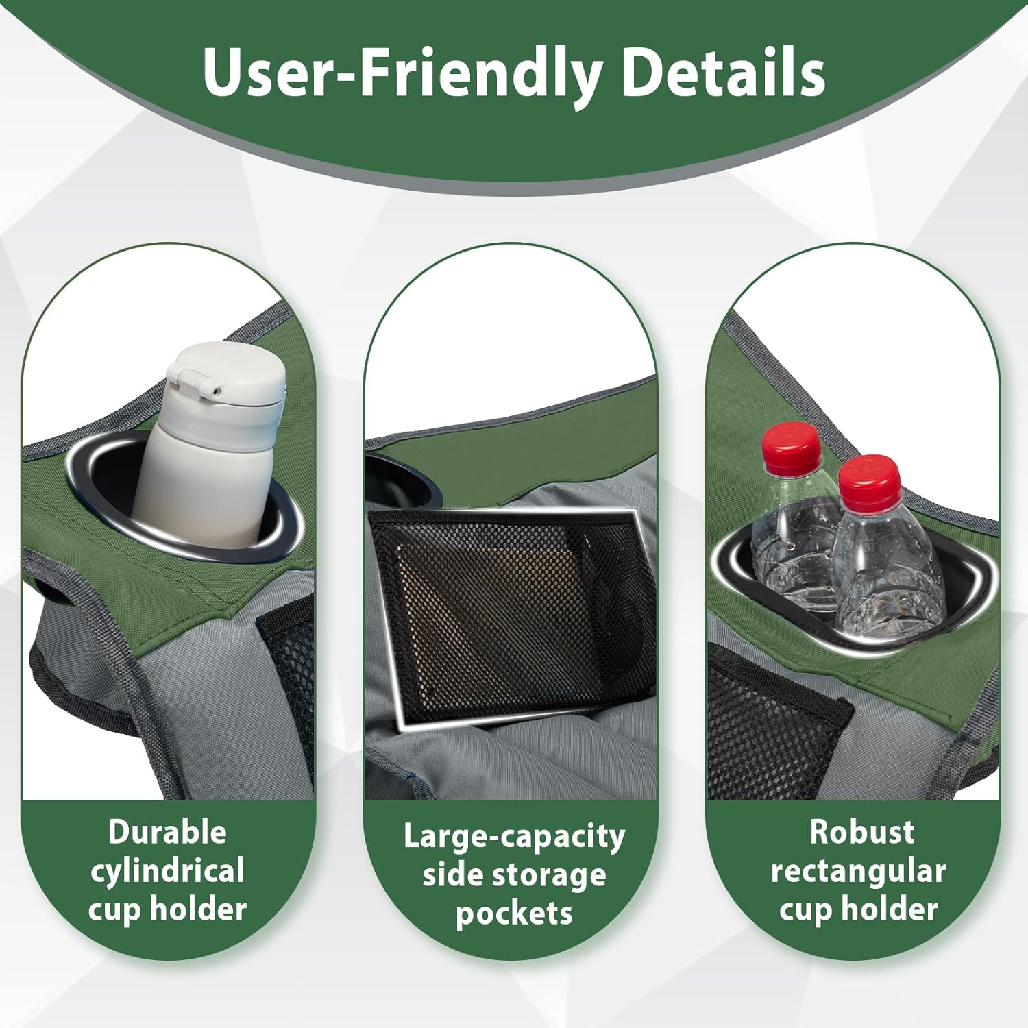 Extra-large camping chair, portable folding camping chair, with side pockets, cup holder and carrying bag, heavy-duty outdoor camping chair