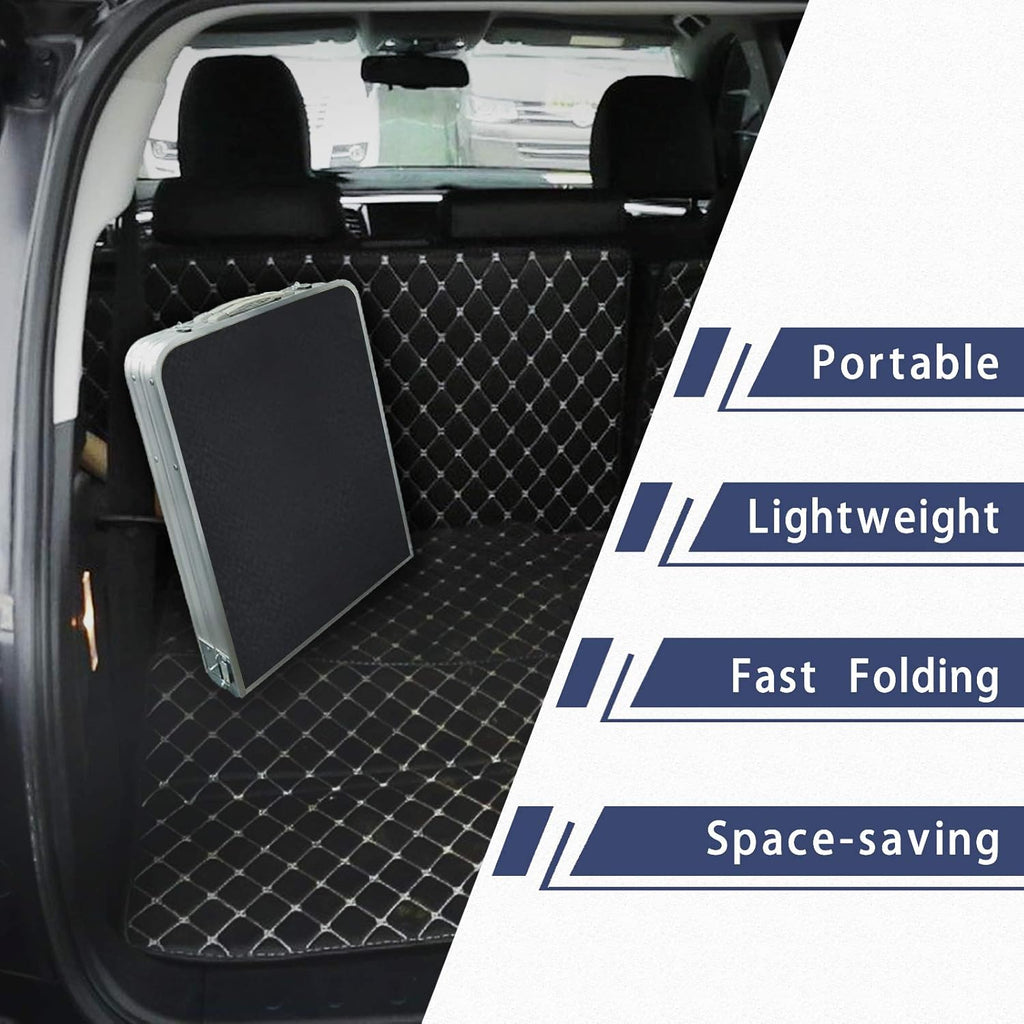 Outdoor folding table - Aluminum, lightweight, adjustable height - Comes with storage rack - Suitable for barbecues, parties, camping