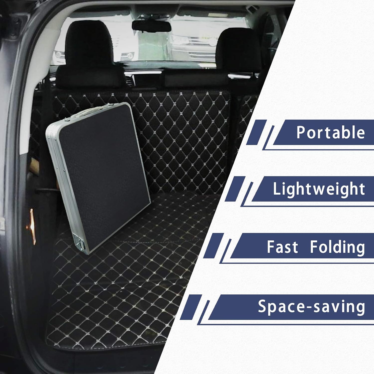 Outdoor folding table - Aluminum, lightweight, adjustable height - Comes with storage rack - Suitable for barbecues, parties, camping