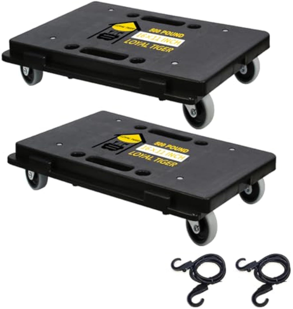 Furniture Dolly,Moving Dolly 4 Wheels Heavy Duty,16in-11in 500lbs Capacity,Furniture Movers Dollys with Wheels,Small Flat Cart with 2 Ropes, 2 Pack, Black (Black)